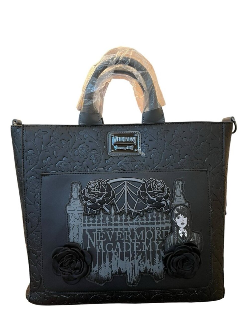 Loungefly Wednesday Black Rose Nevermore Academ Convertible Backpack Tote Bag NW